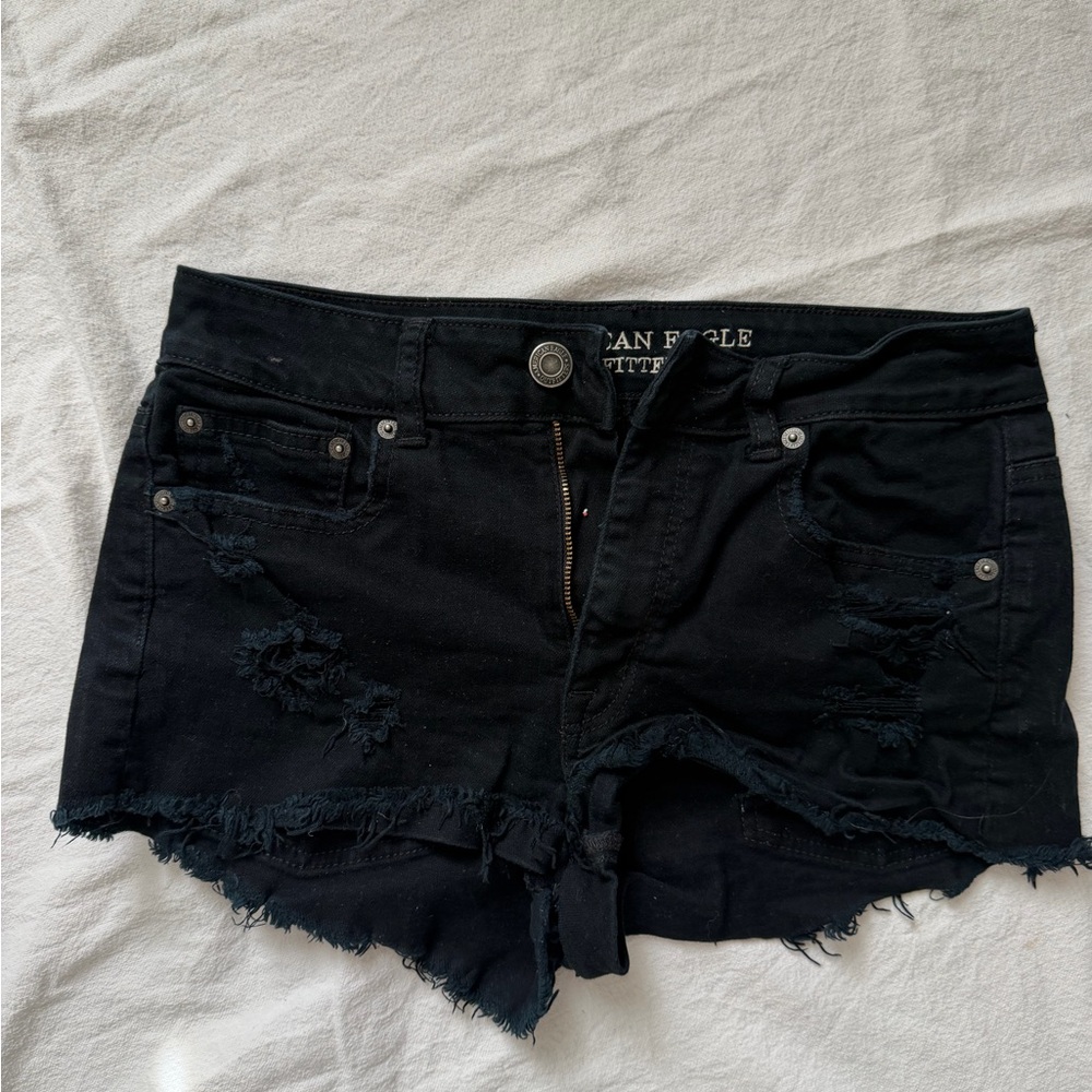 American Eagle Outfitters Women's Black Ripped Jean Shorts